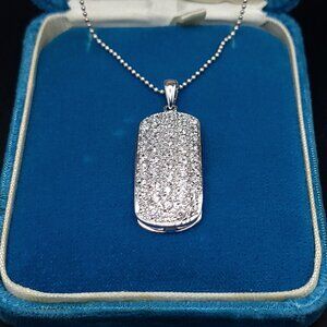 Sterling Silver Clear Rhinestone Encrusted Dog Tag Locket Necklace